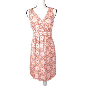 Max Studio XL Medallion Dress Pink Red Empire Waist Fit & Flare Sleeveless EUC